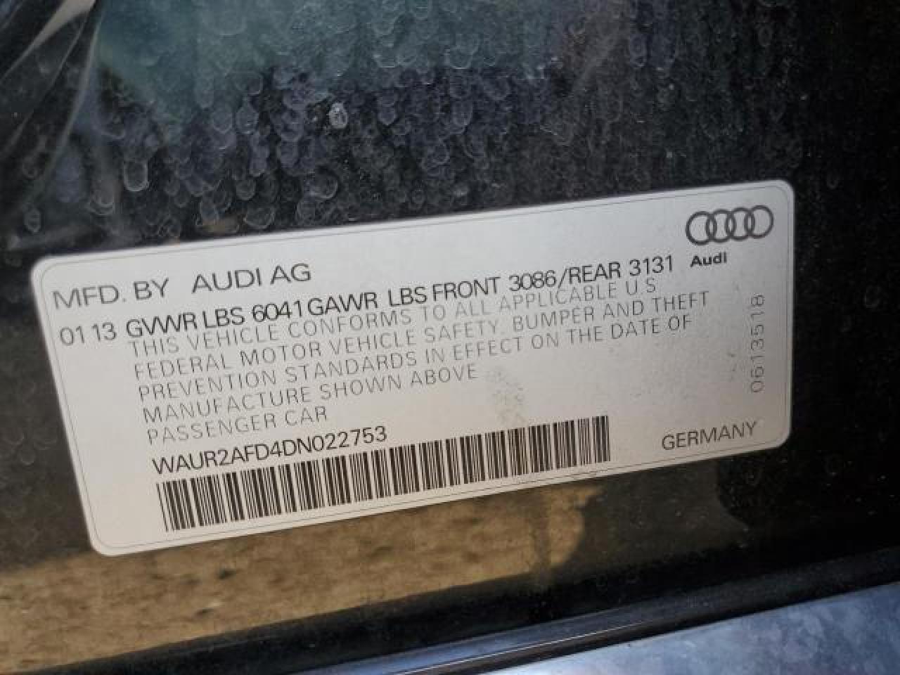 2013 Audi A8 L Quattro VIN: WAUR2AFD4DN022753 Lot: 44149744