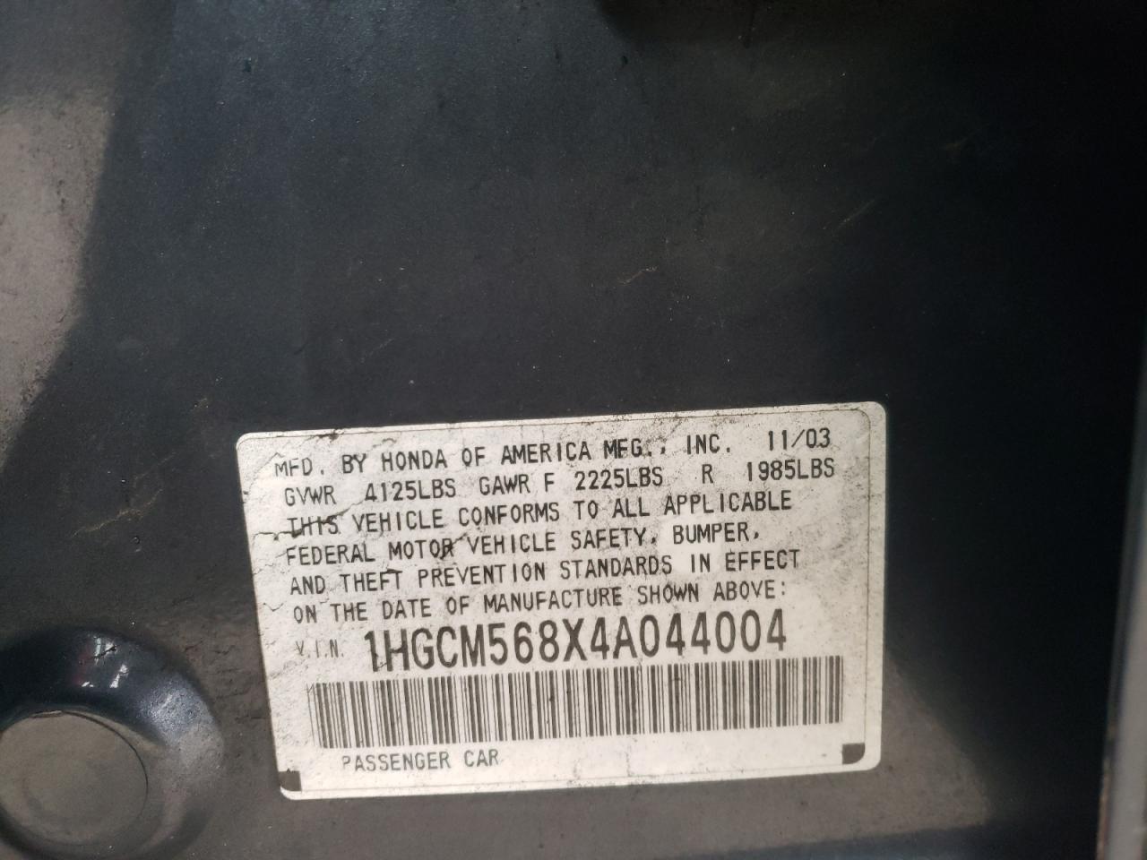 2004 Honda Accord Ex VIN: 1HGCM568X4A044004 Lot: 41103674