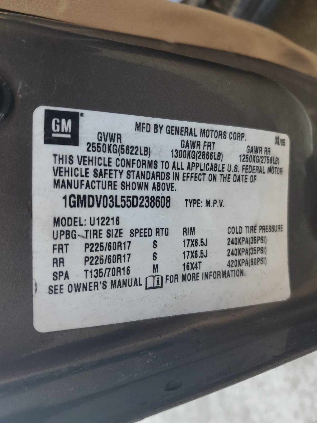 1GMDV03L55D238608 2005 Pontiac Montana Sv6