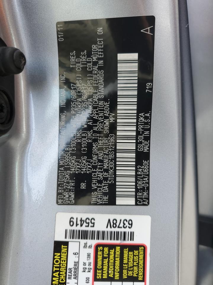 2011 Toyota Sienna Xle VIN: 5TDYK3DC1BS121963 Lot: 44811214