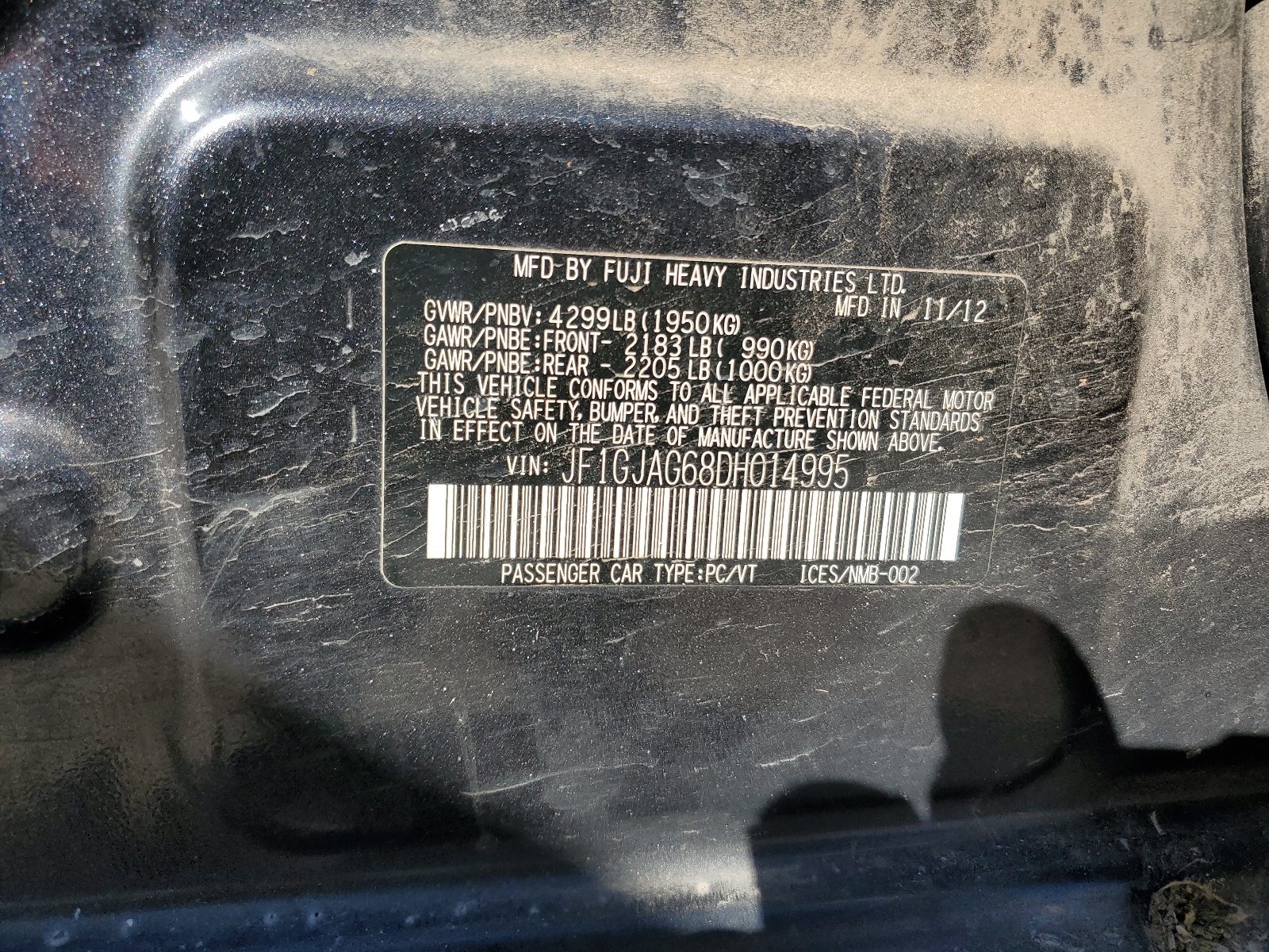 JF1GJAG68DH014995 2013 Subaru Impreza Limited