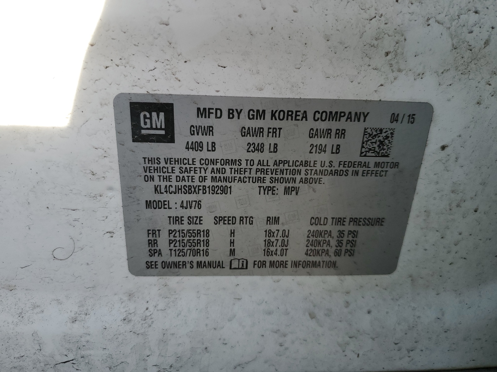 KL4CJHSBXFB192901 2015 Buick Encore Premium