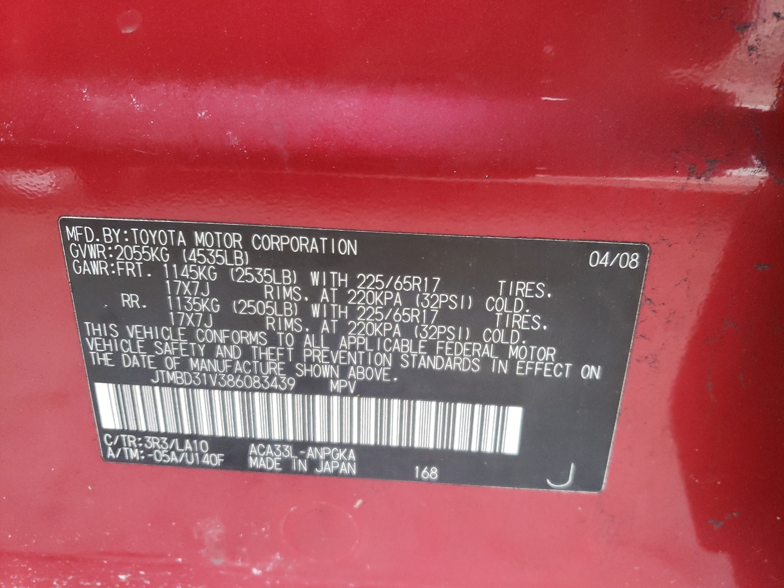 JTMBD31V386083439 2008 Toyota Rav4 Limited