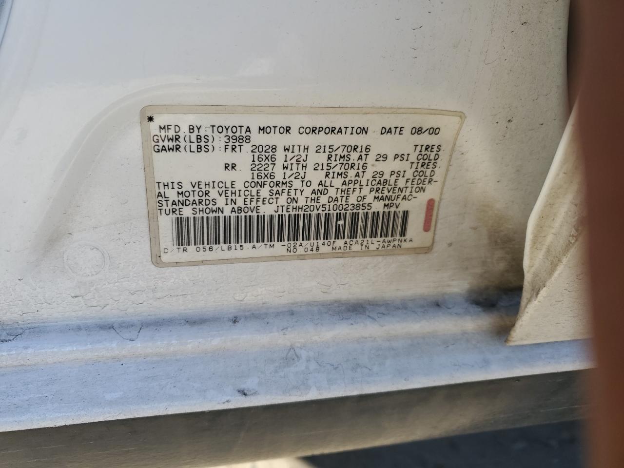 JTEHH20V510023855 2001 Toyota Rav4