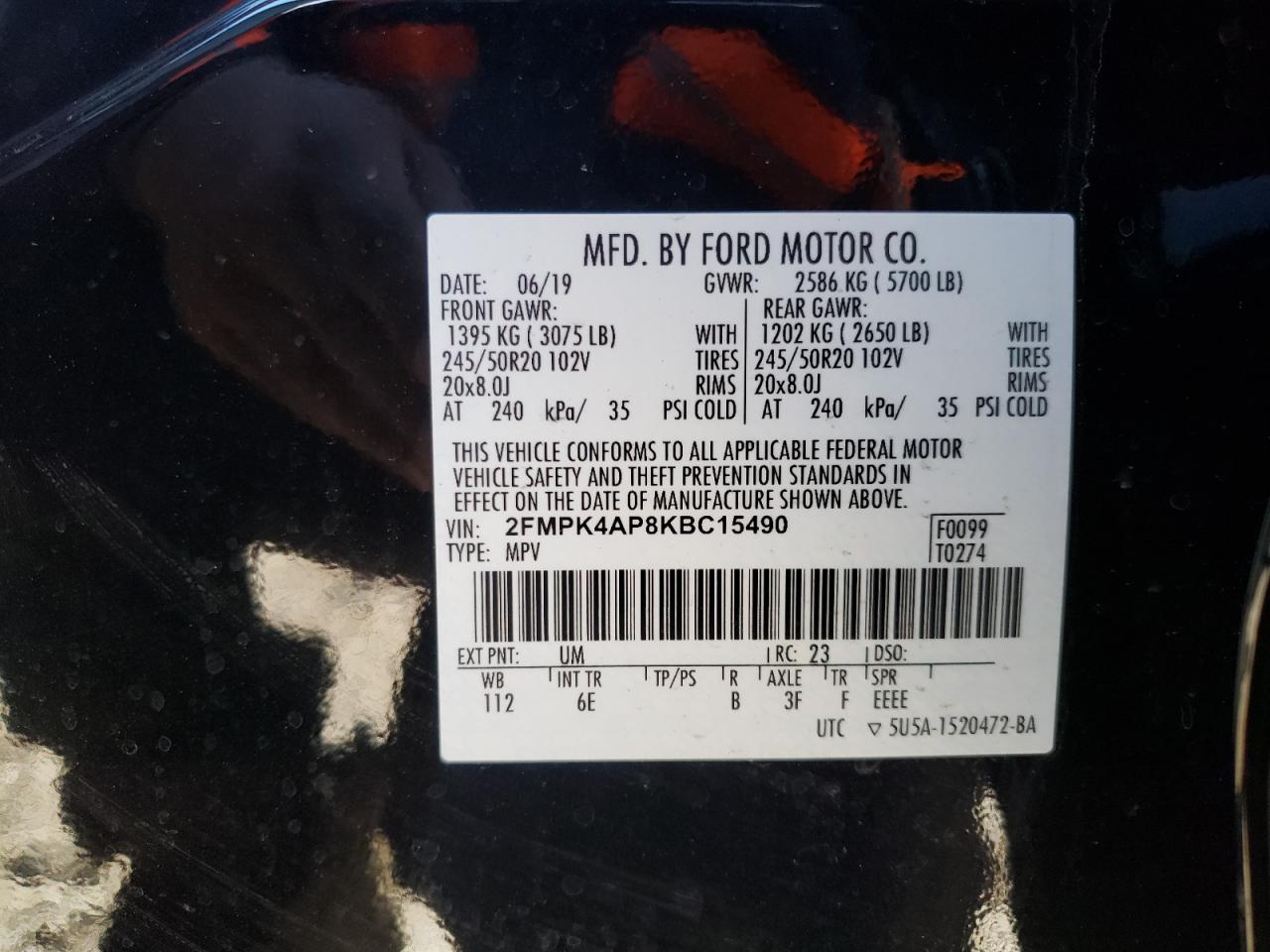 2FMPK4AP8KBC15490 2019 Ford Edge St