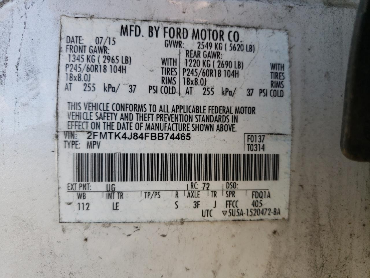 2FMTK4J84FBB74465 2015 Ford Edge Sel