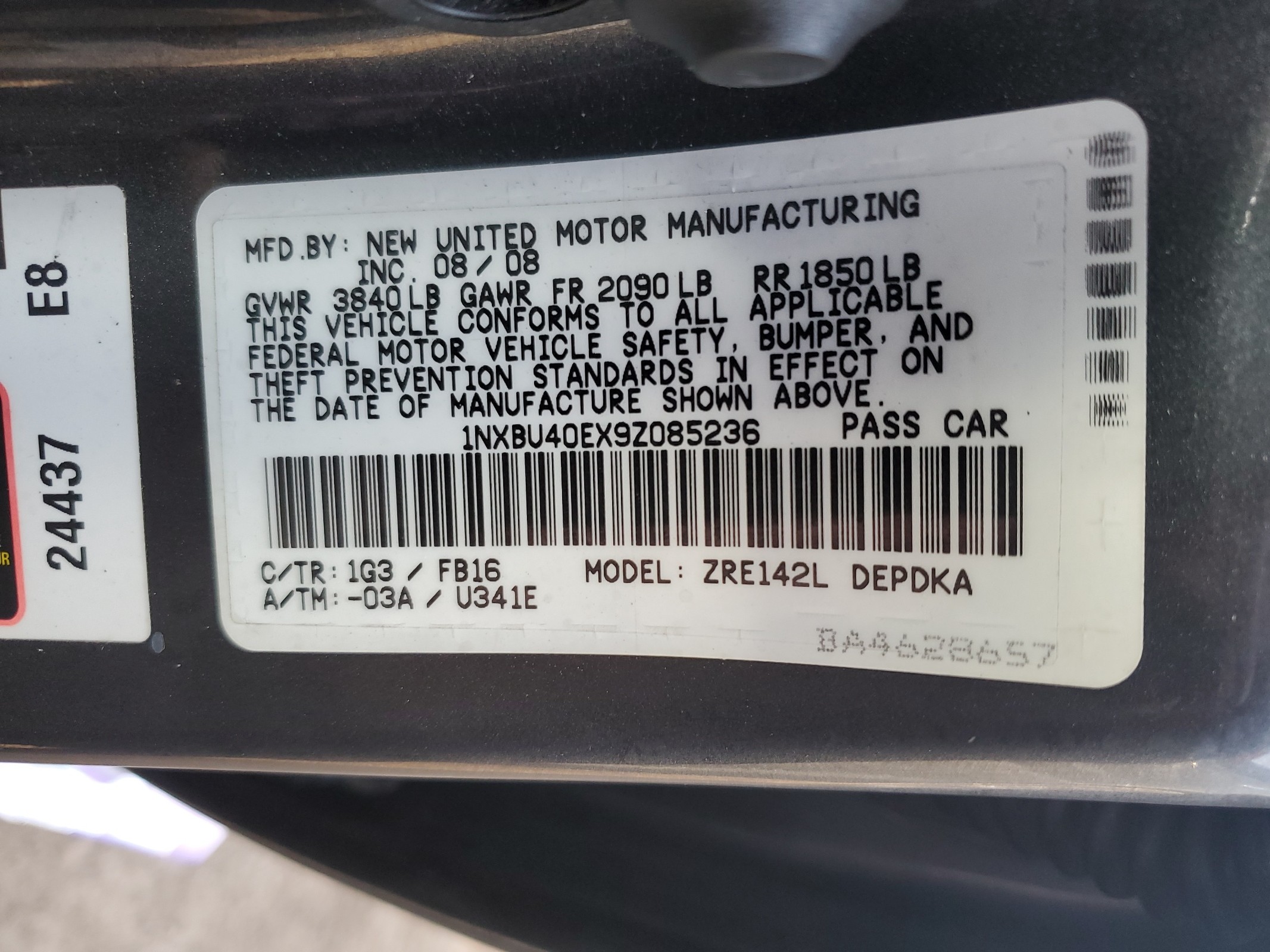 1NXBU40EX9Z085236 2009 Toyota Corolla Base