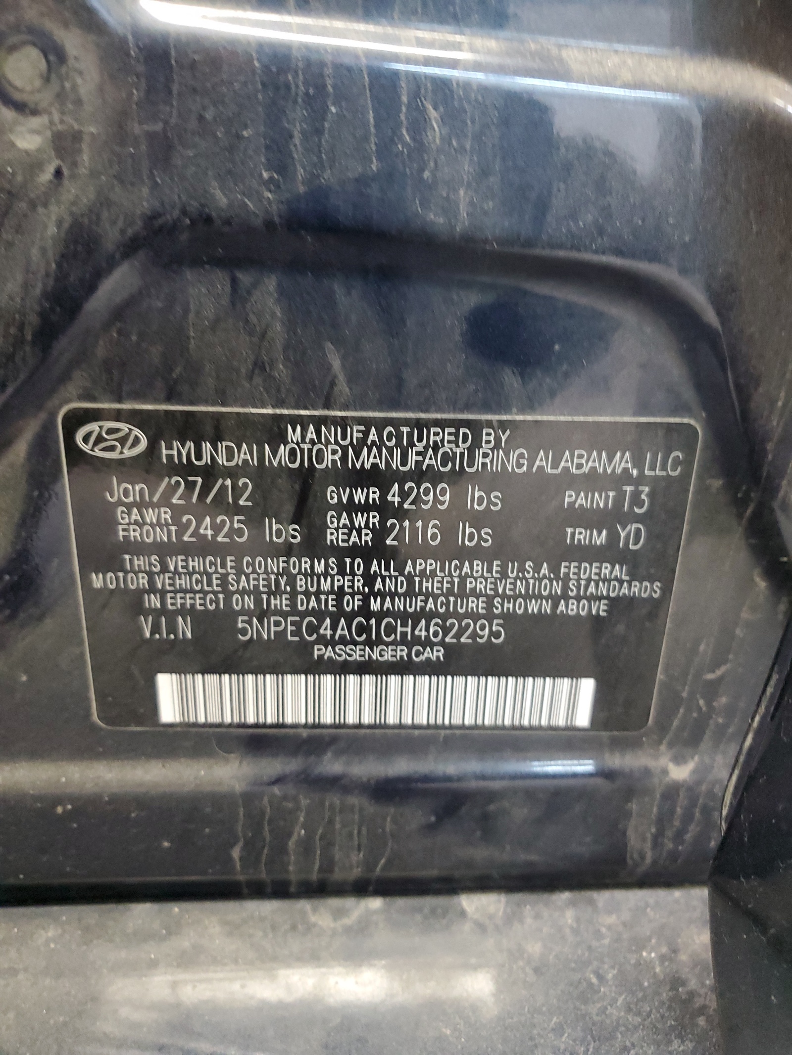 5NPEC4AC1CH462295 2012 Hyundai Sonata Se