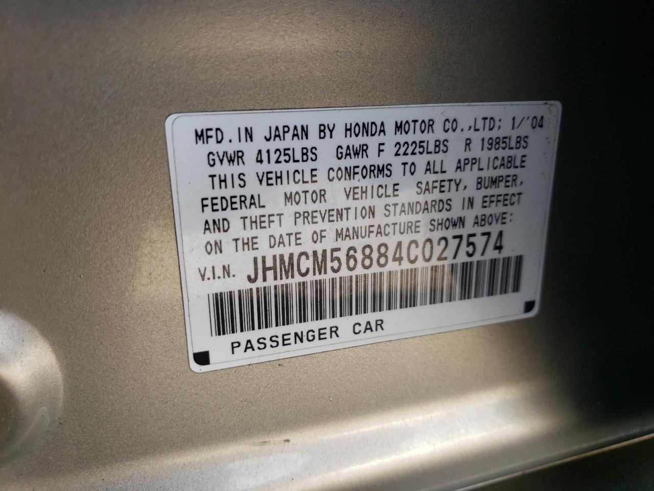 2004 Honda Accord Ex VIN: JHMCM56884C027574 Lot: 44488174