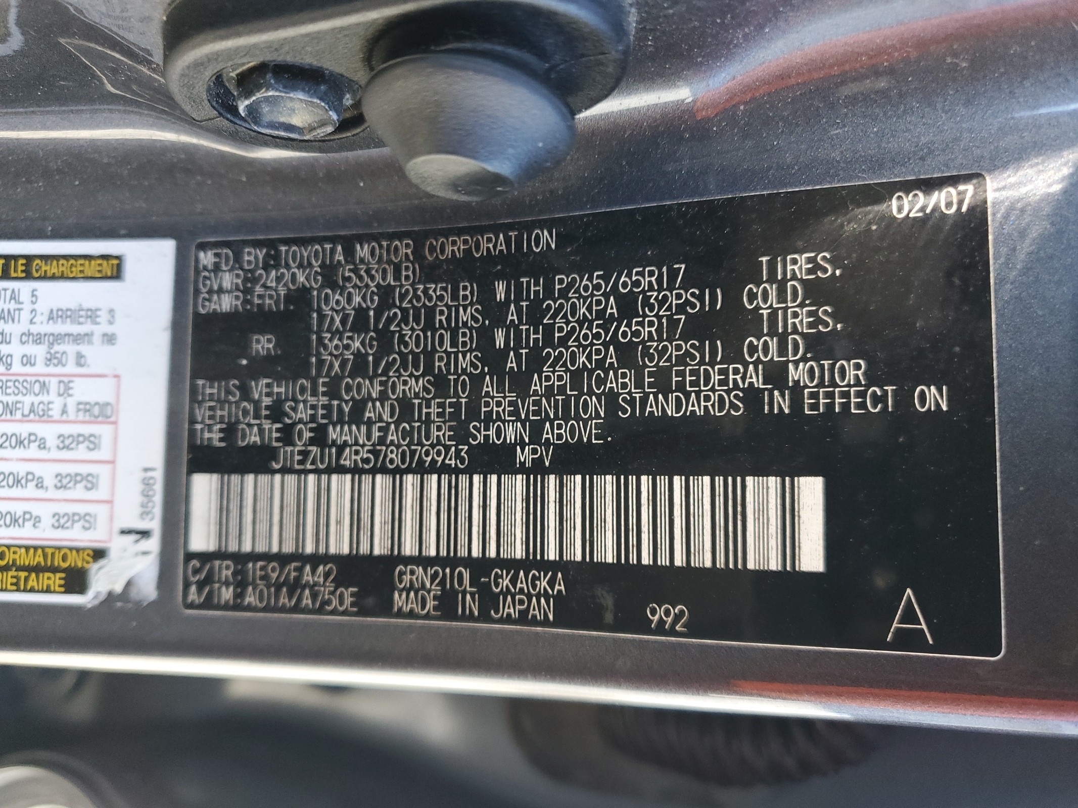 JTEZU14R578079943 2007 Toyota 4Runner Sr5