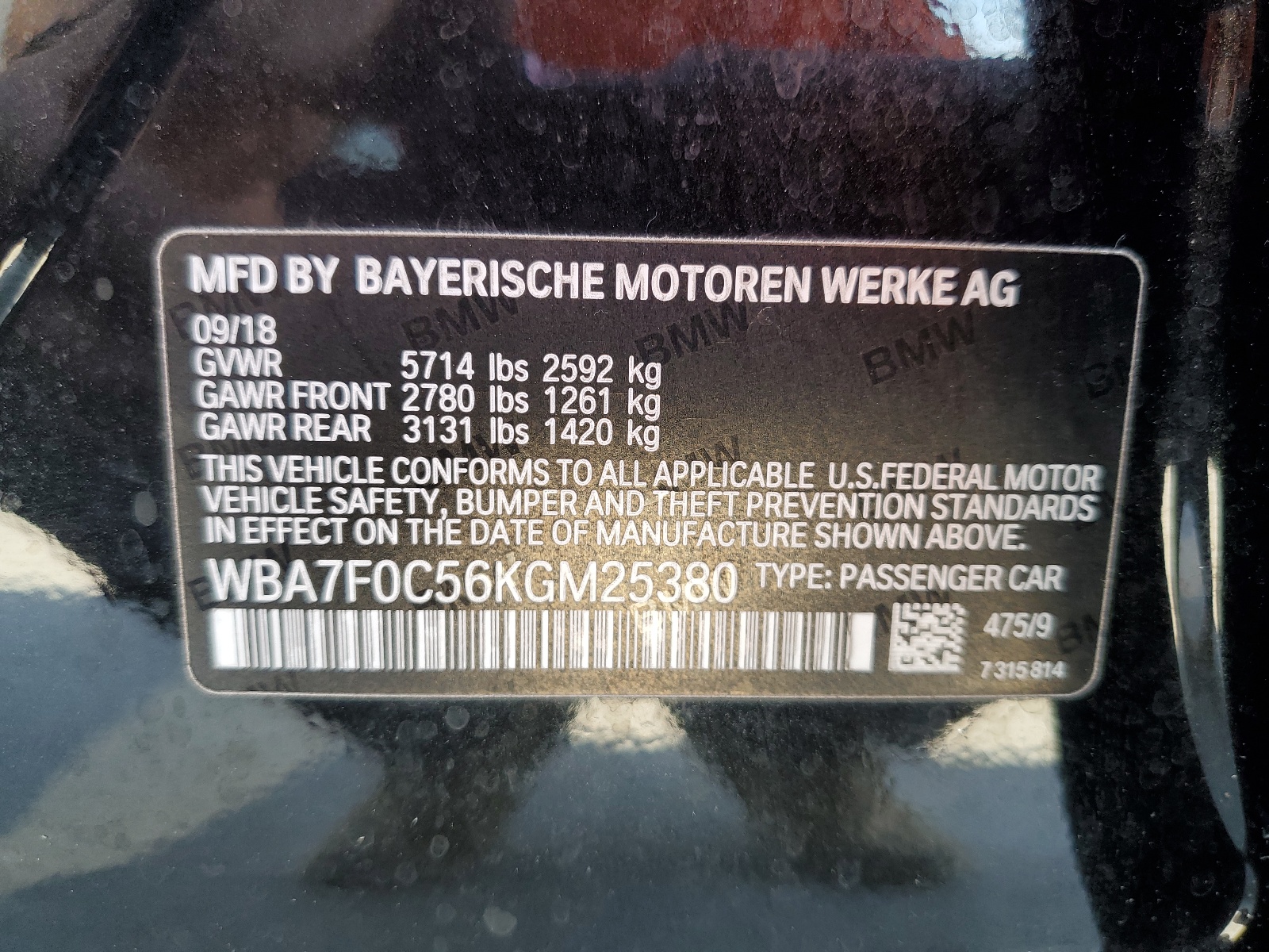 WBA7F0C56KGM25380 2019 BMW 750 I