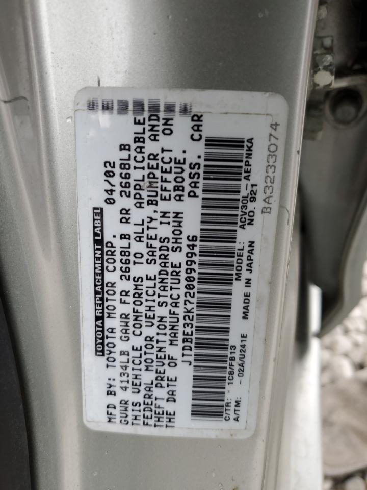 JTDBE32K720099946 2002 Toyota Camry Le