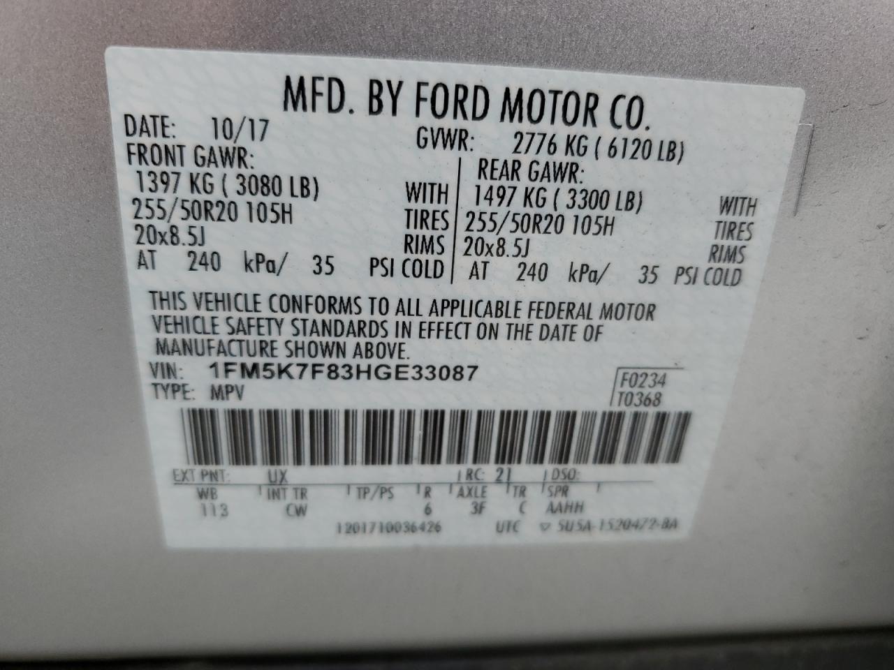 1FM5K7F83HGE33087 2017 FORD EXPLORER - Image 14