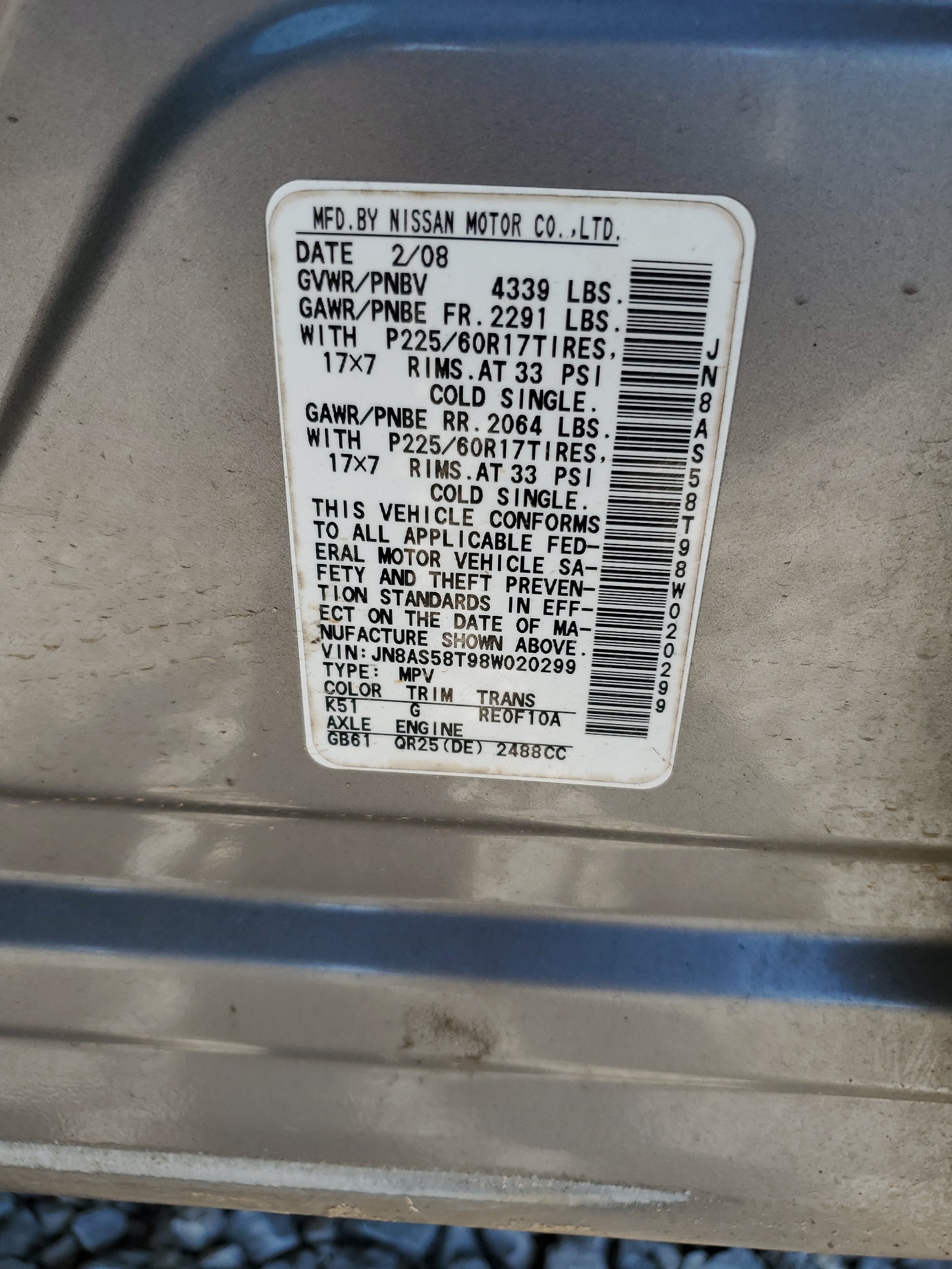 JN8AS58T98W020299 2008 Nissan Rogue S