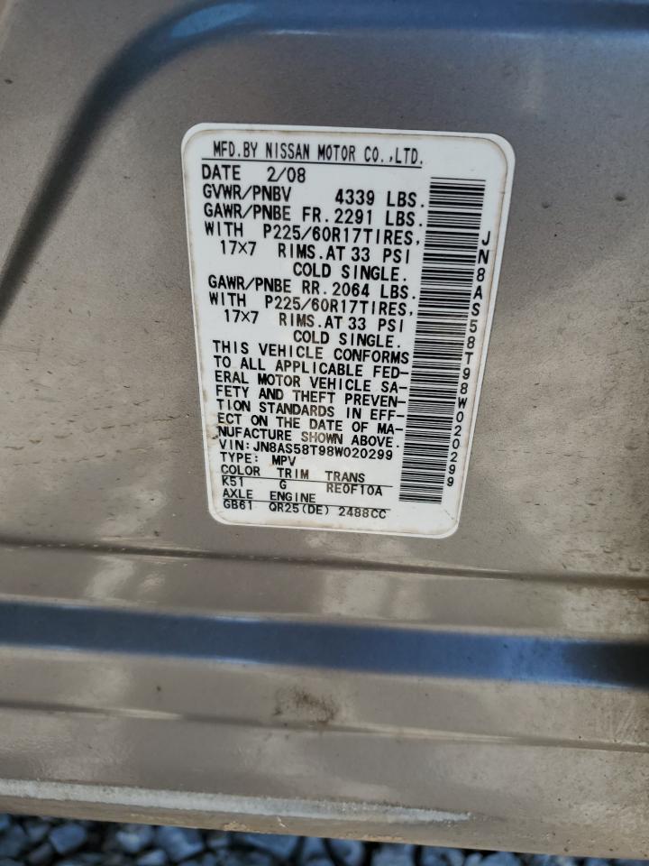 2008 Nissan Rogue S VIN: JN8AS58T98W020299 Lot: 41194384