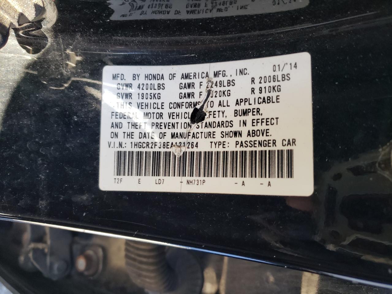 1HGCR2F38EA121264 2014 Honda Accord Lx