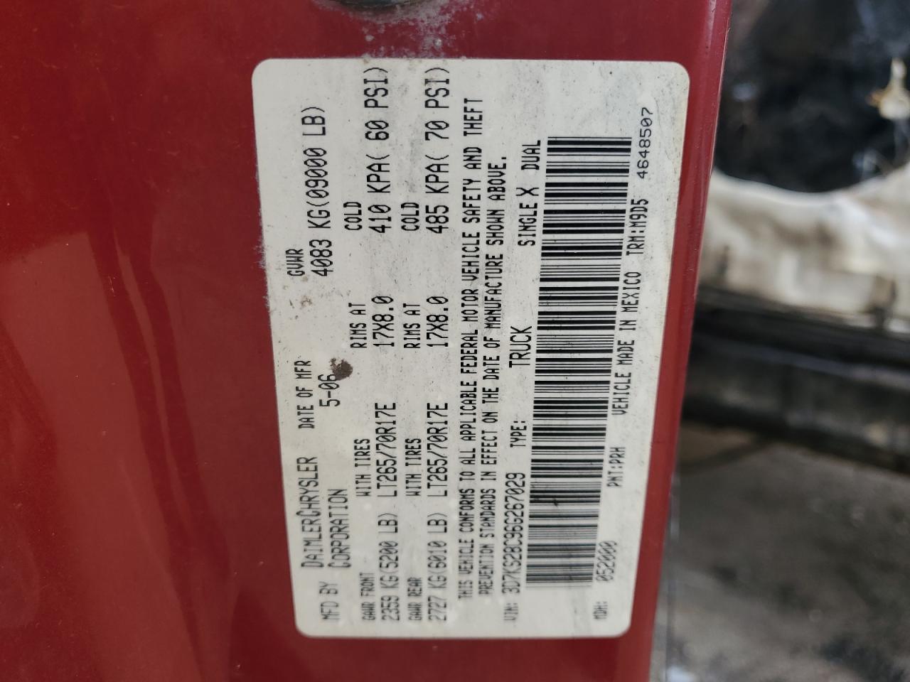 2006 Dodge Ram 2500 St VIN: 3D7KS28C96G267029 Lot: 80485594