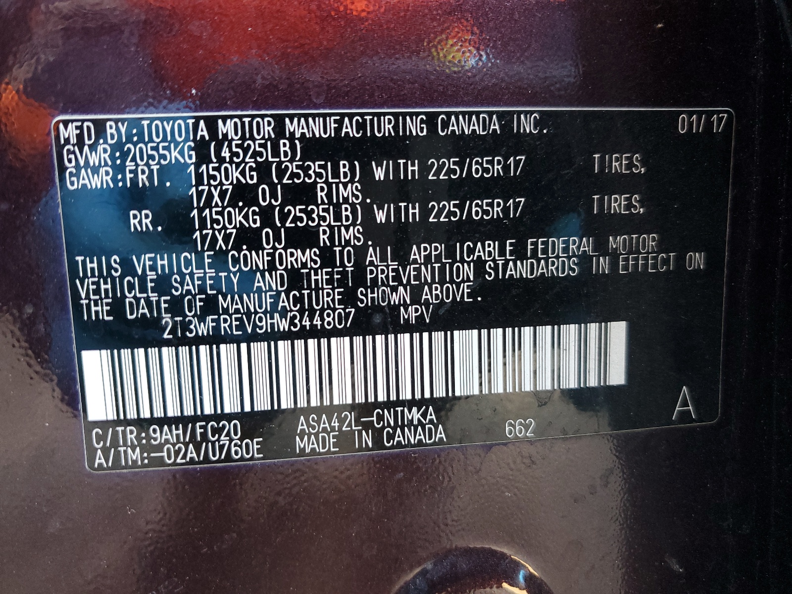 2T3WFREV9HW344807 2017 Toyota Rav4 Xle