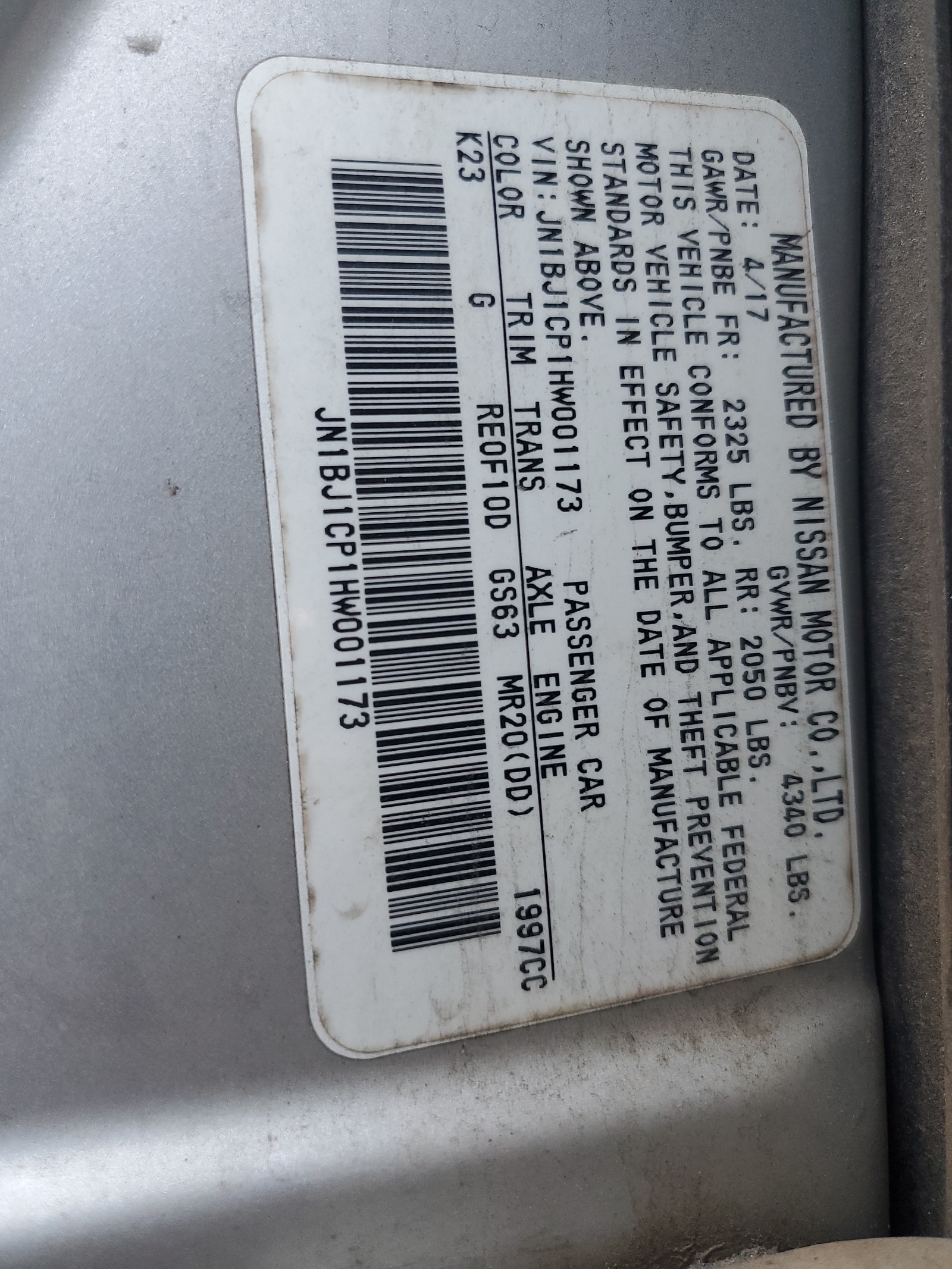 JN1BJ1CP1HW001173 2017 Nissan Rogue Sport S