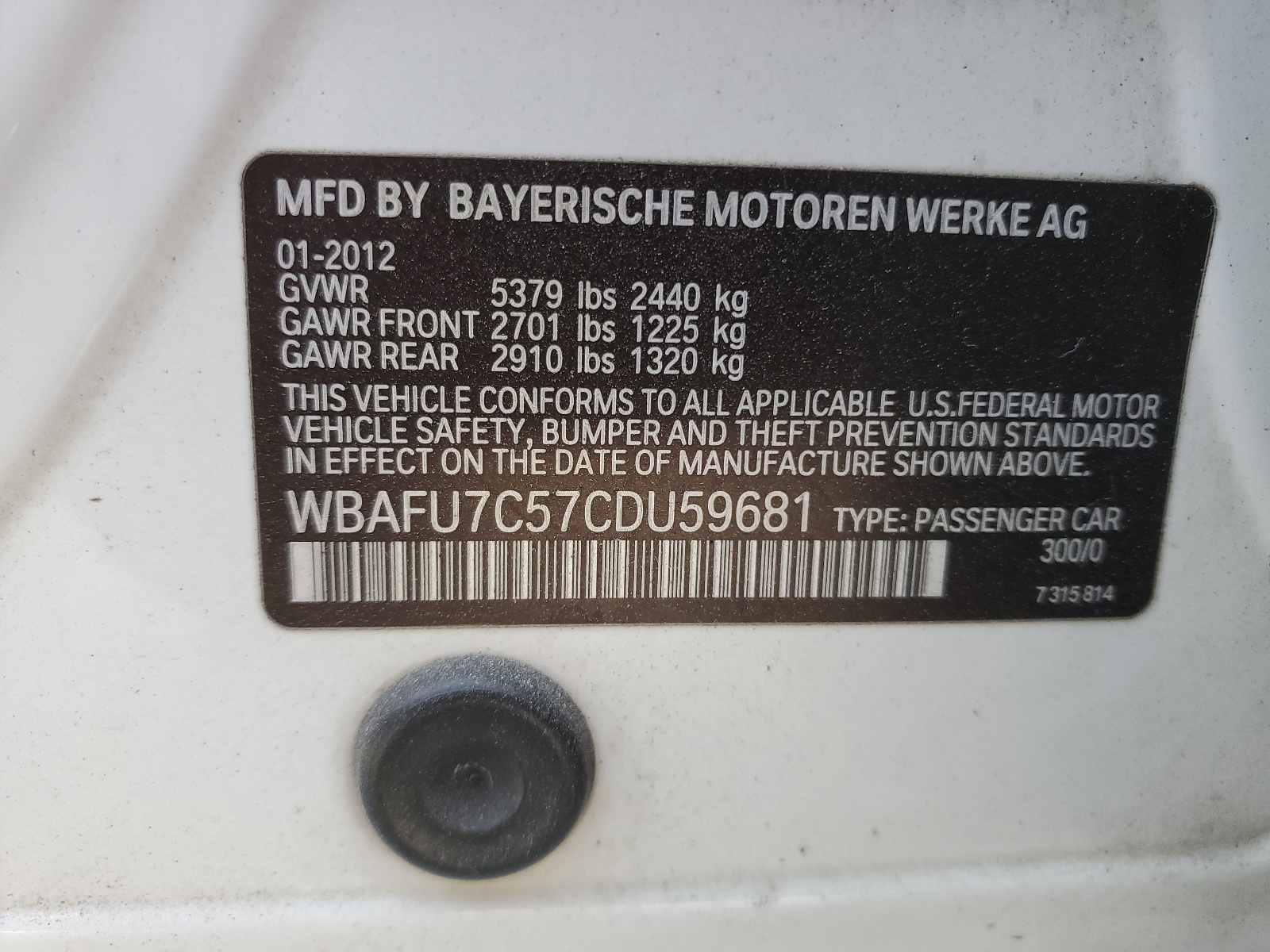 WBAFU7C57CDU59681 2012 BMW 535 Xi