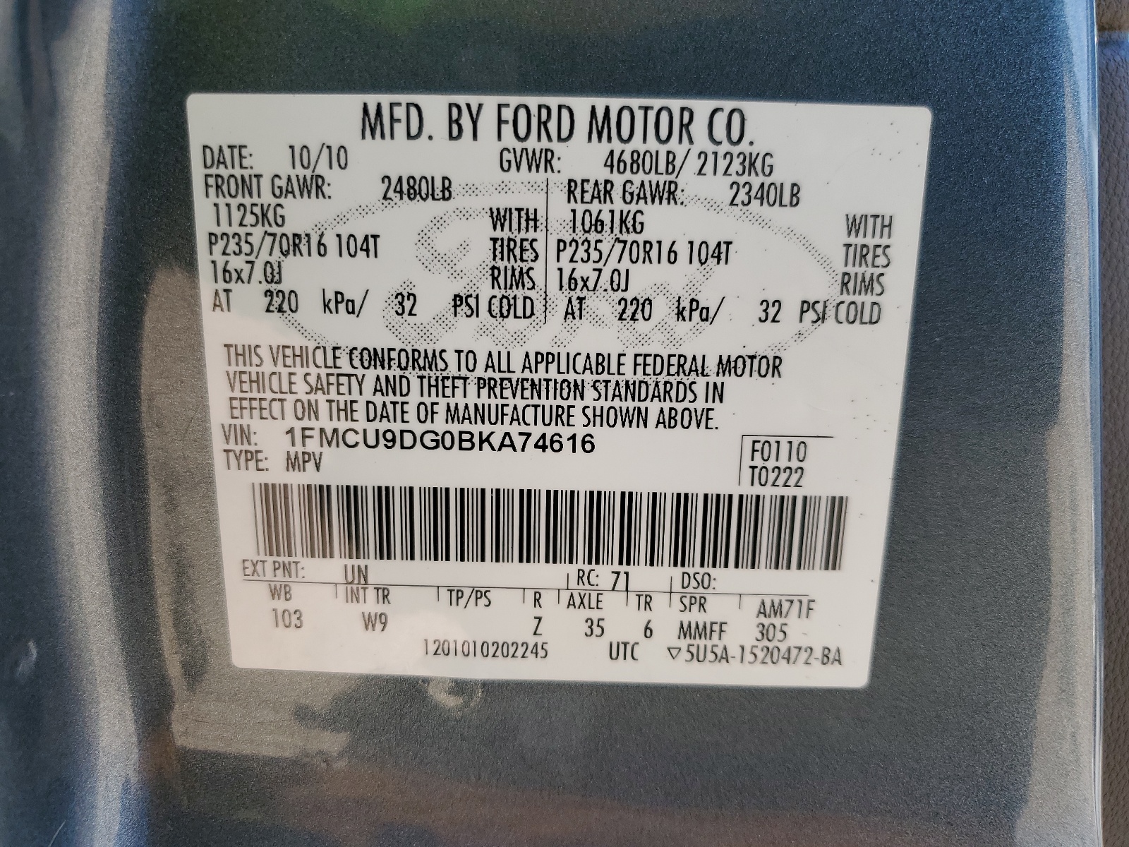 1FMCU9DG0BKA74616 2011 Ford Escape Xlt