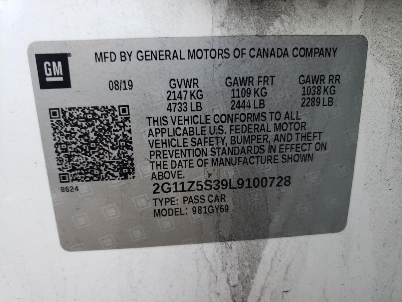 2G11Z5S39L9100728 2020 Chevrolet Impala Lt