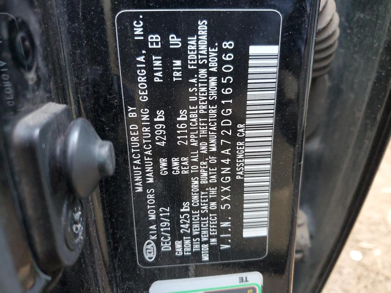 2013 Kia Optima Ex VIN: 5XXGN4A72DG165068 Lot: 43234344