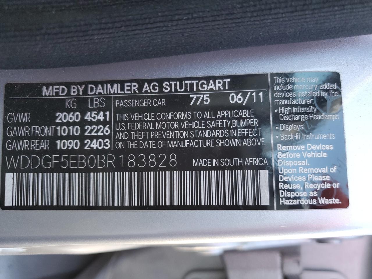 2011 Mercedes-Benz C 300 VIN: WDDGF5EB0BR183828 Lot: 40323994