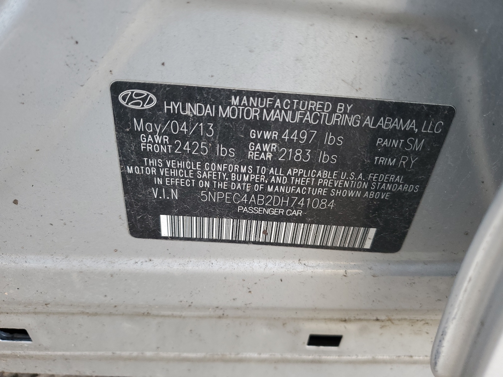 5NPEC4AB2DH741084 2013 Hyundai Sonata Se