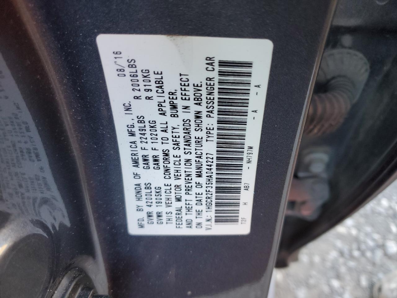 1HGCR2F35HA044227 2017 Honda Accord Lx