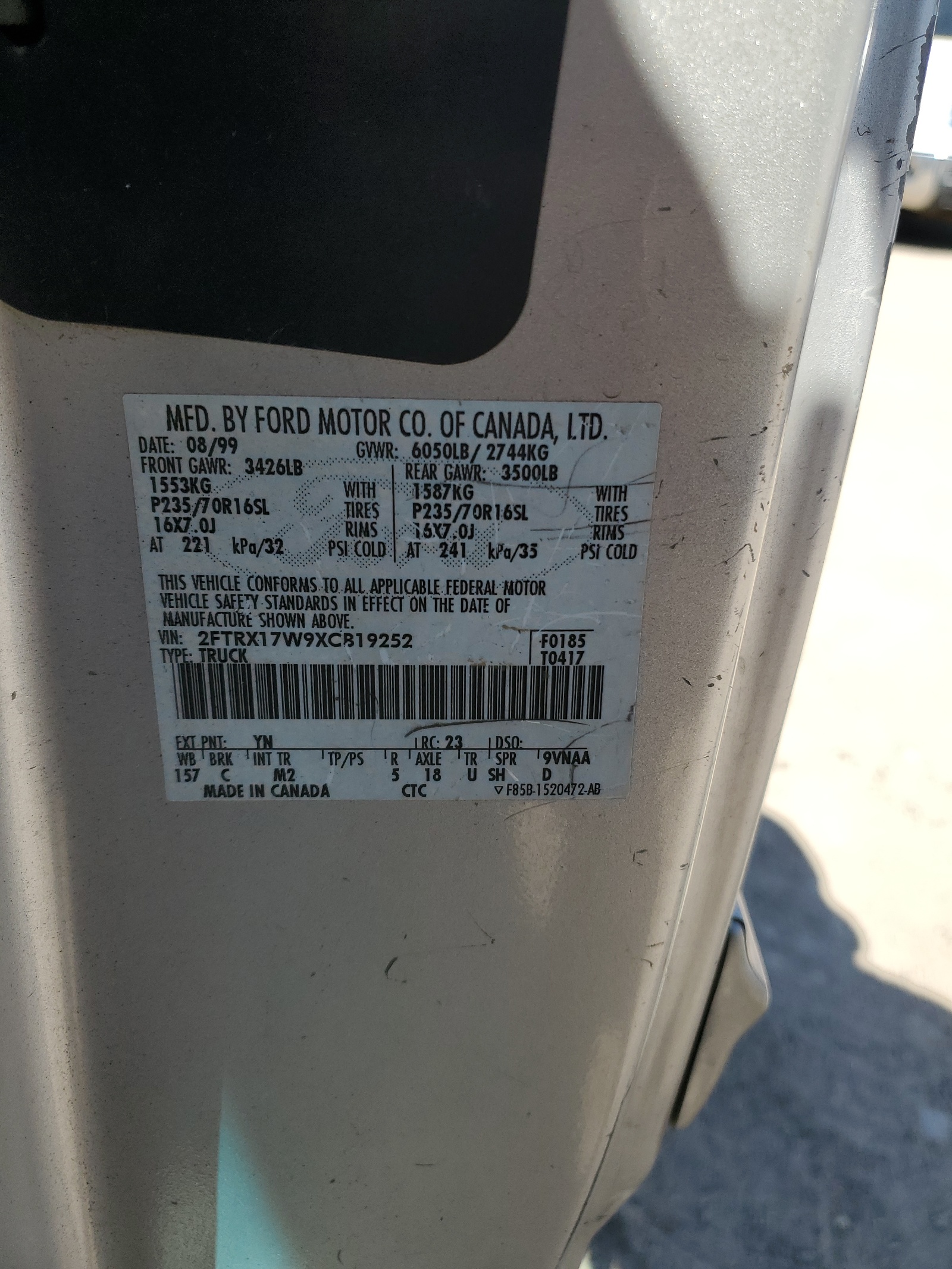 2FTRX17W9XCB19252 1999 Ford F150