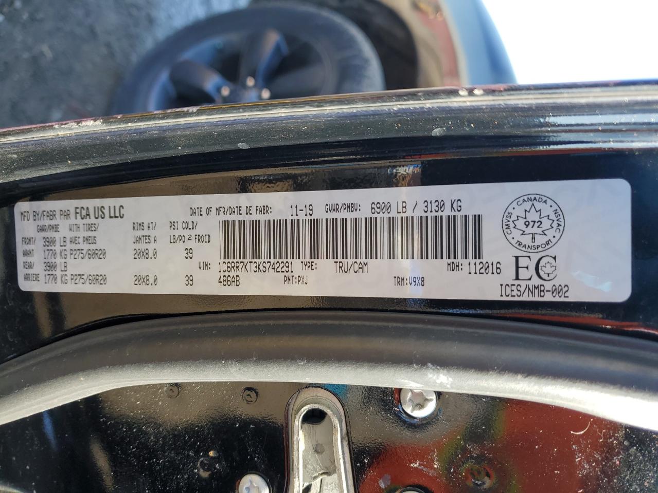 2019 Ram 1500 Classic Tradesman VIN: 1C6RR7KT3KS742291 Lot: 43431434