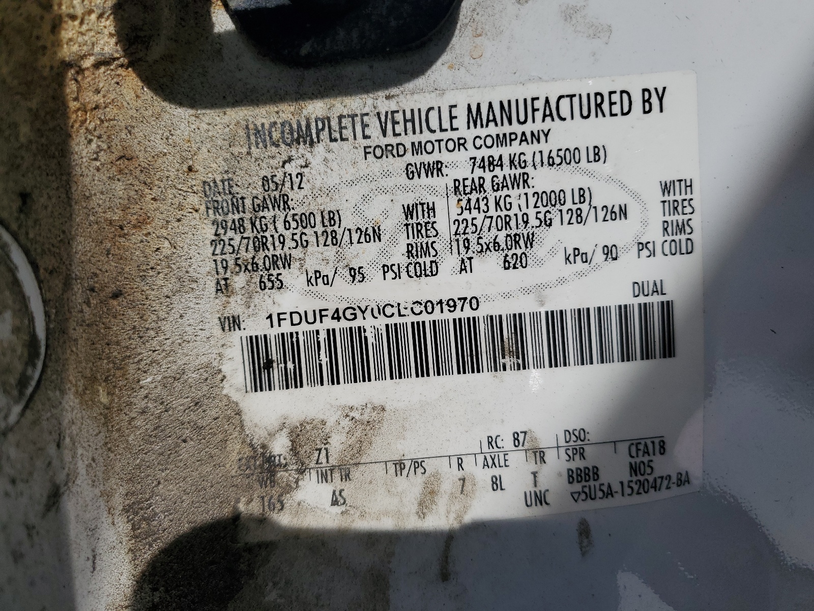 1FDUF4GY0CEC01970 2012 Ford F450 Super Duty