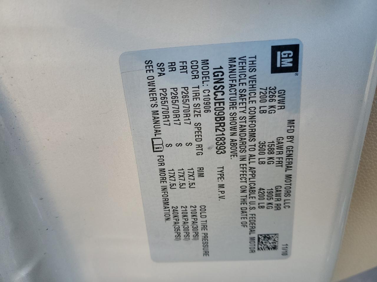 2011 Chevrolet Suburban C1500 Lt VIN: 1GNSCJE09BR218393 Lot: 41403424