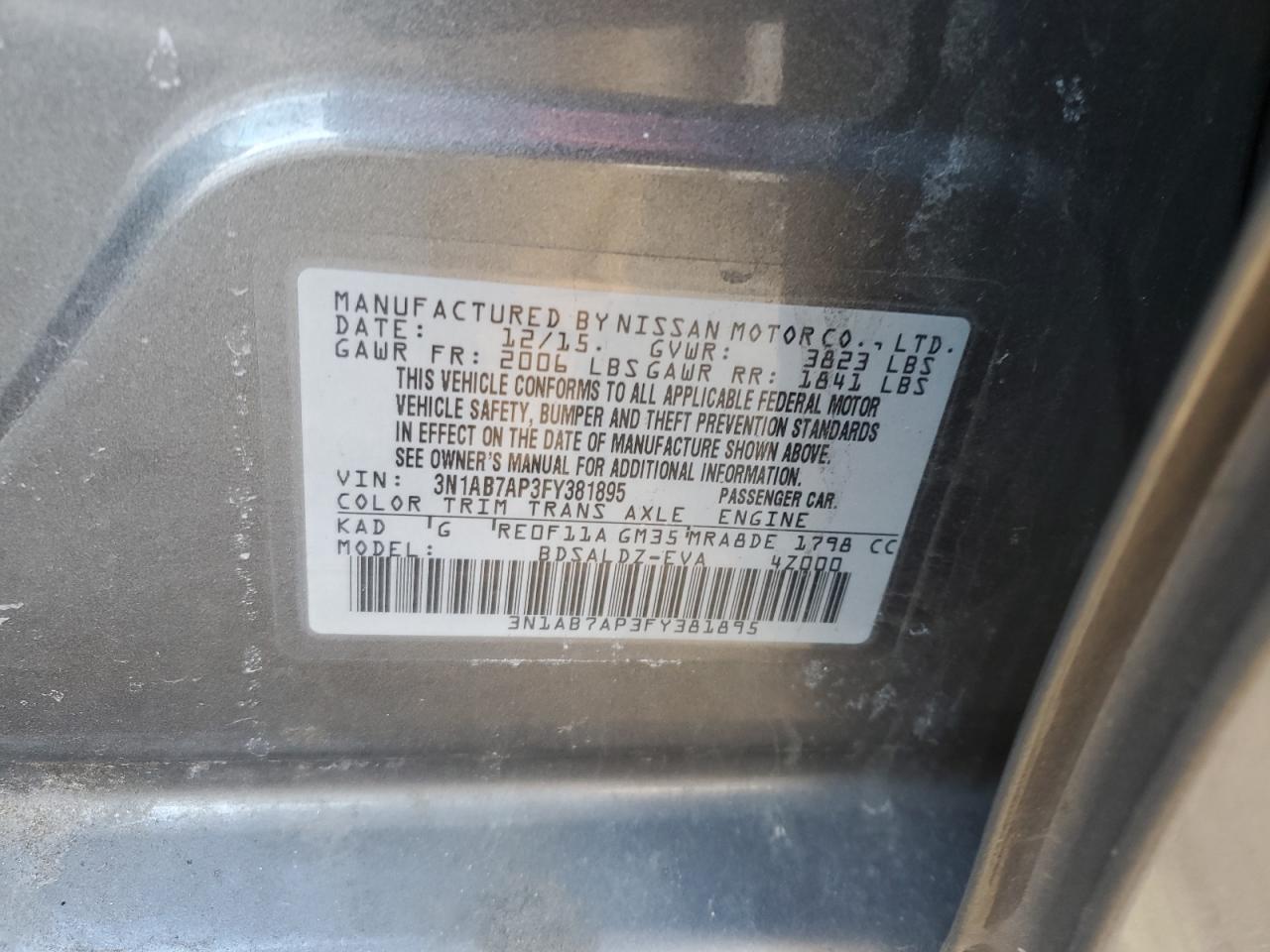 3N1AB7AP3FY381895 2015 Nissan Sentra S