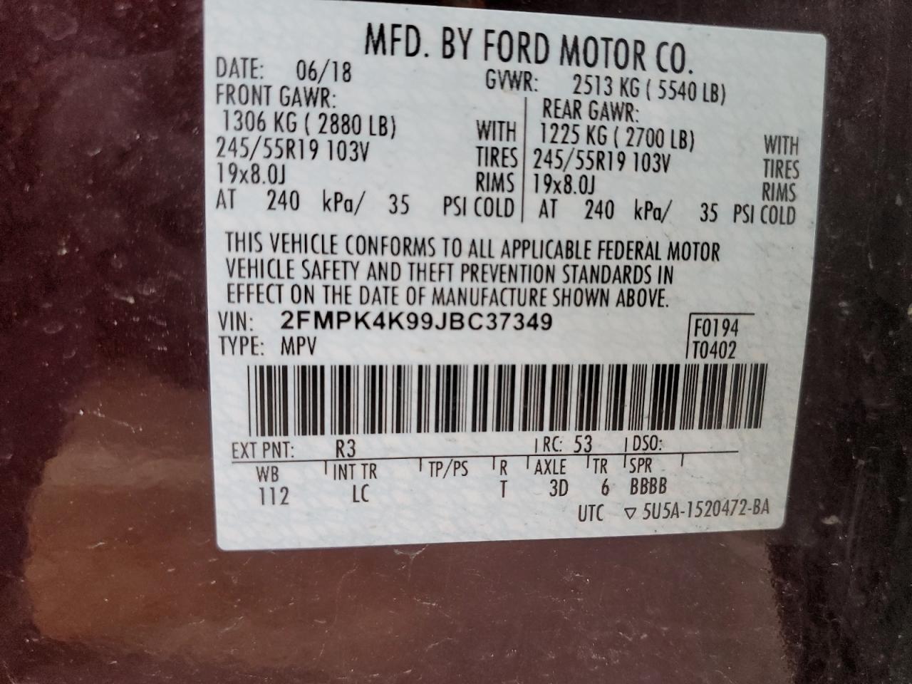 2FMPK4K99JBC37349 2018 Ford Edge Titanium