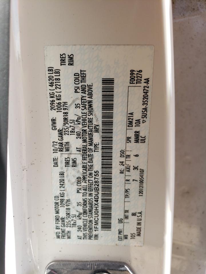 2013 Ford Escape Sel VIN: 1FMCU0HX4DUB28755 Lot: 44004014