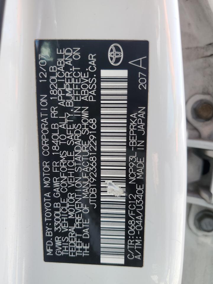 JTDBT923681229168 2008 Toyota Yaris