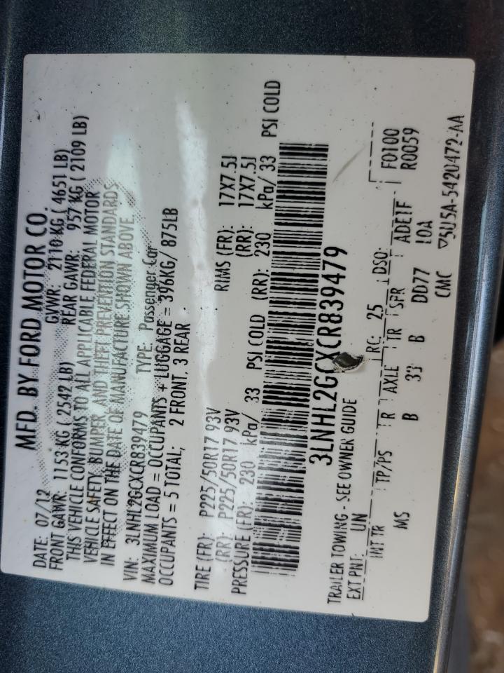 2012 Lincoln Mkz VIN: 3LNHL2GCXCR839479 Lot: 41271824