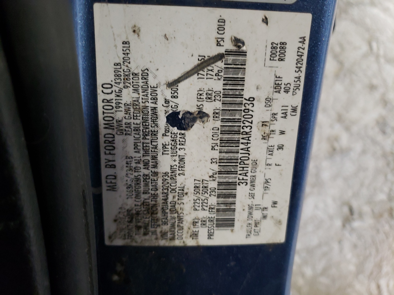 3FAHP0JA4AR320936 2010 Ford Fusion Sel