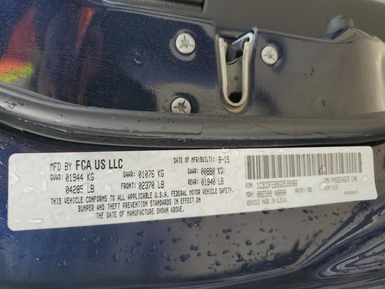 2016 Dodge Dart Gt VIN: 1C3CDFEB9GD539366 Lot: 43211064