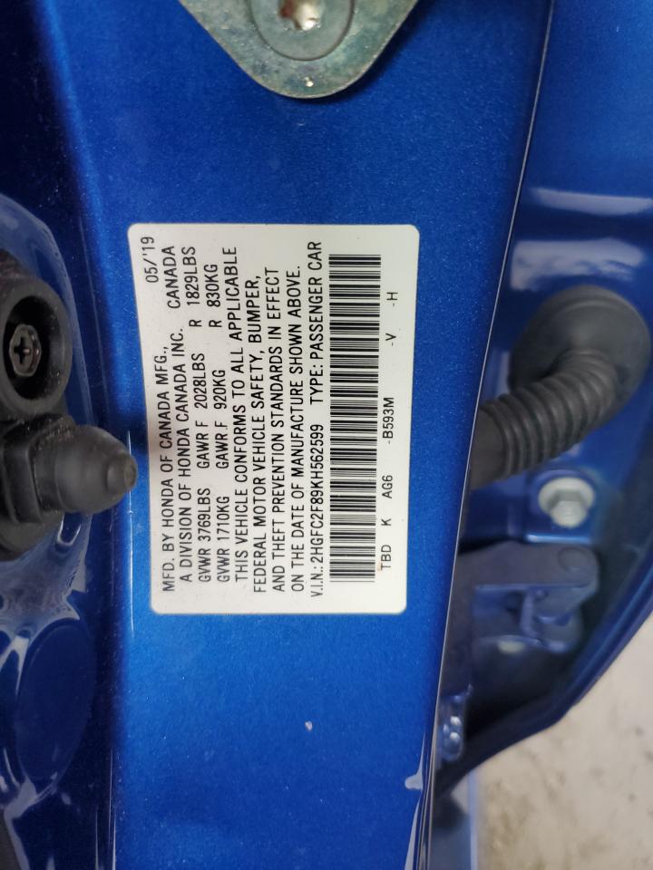 2HGFC2F89KH562599 2019 Honda Civic Sport