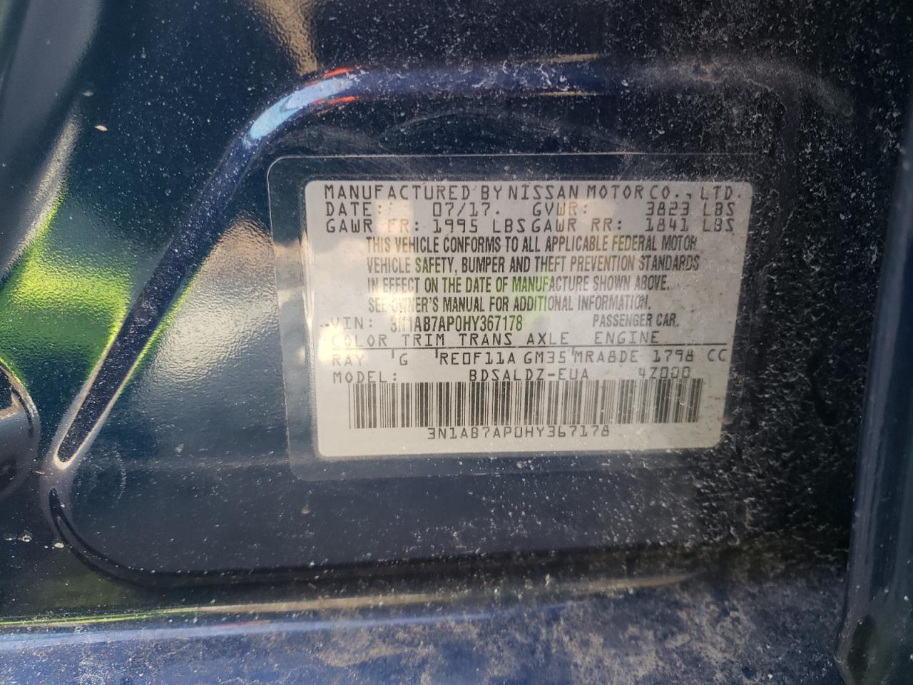 3N1AB7AP0HY367178 2017 Nissan Sentra S