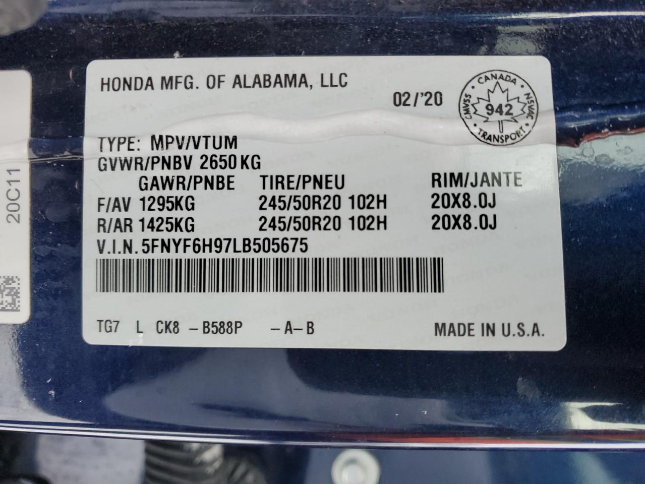 5FNYF6H97LB505675 2020 HONDA PILOT - Image 13