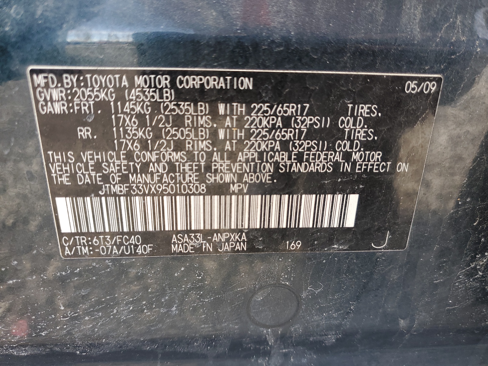 JTMBF33VX95010308 2009 Toyota Rav4