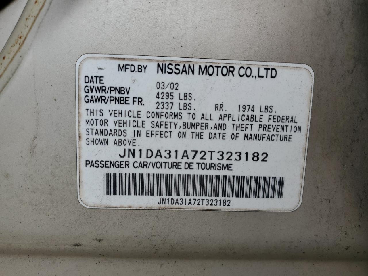 JN1DA31A72T323182 2002 Nissan Maxima Gle