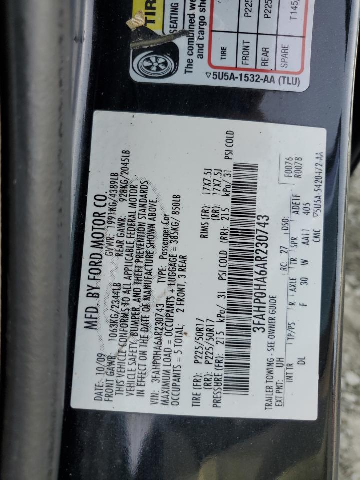 2010 Ford Fusion Se VIN: 3FAHP0HA6AR230743 Lot: 41949334