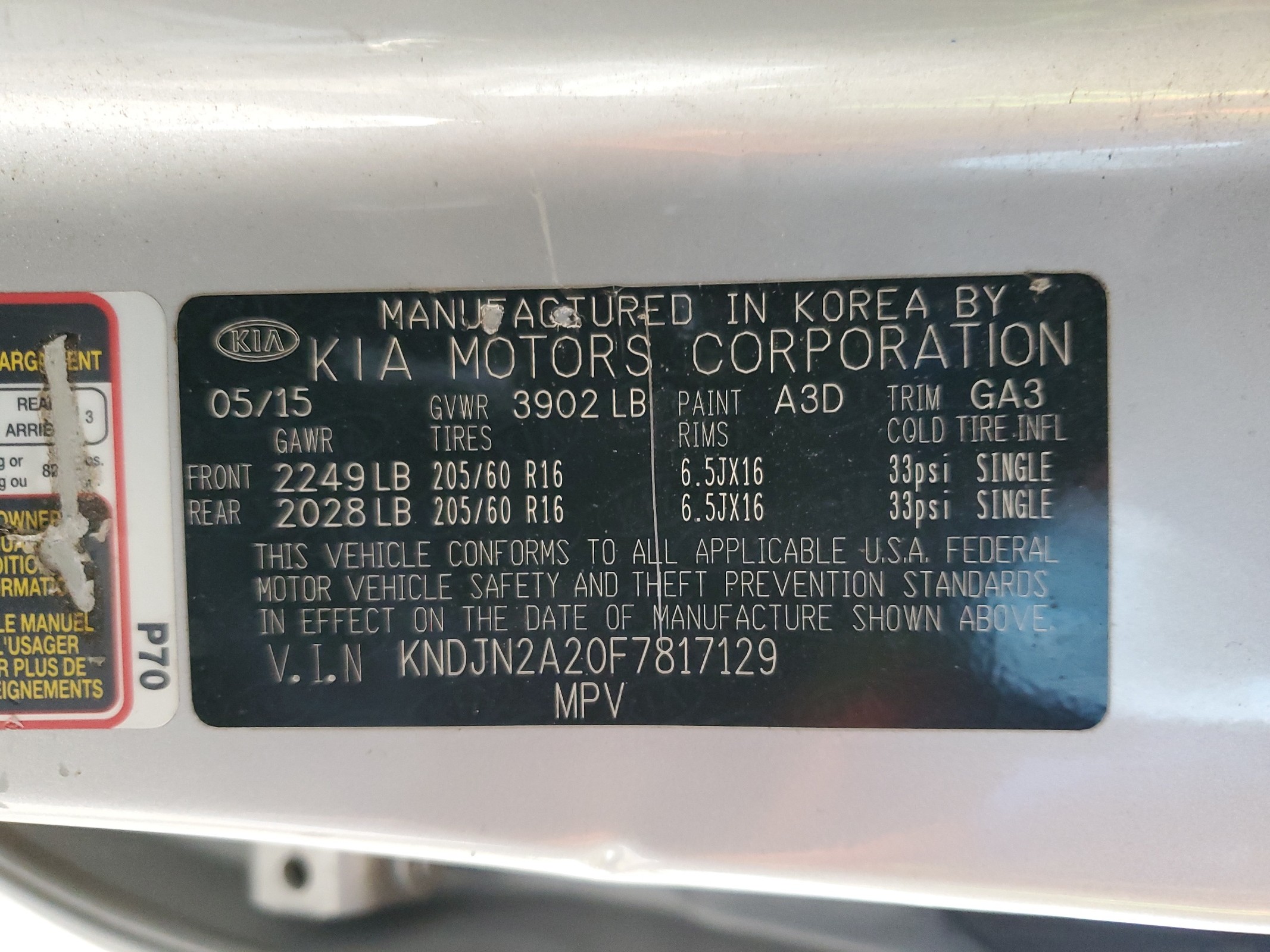 KNDJN2A20F7817129 2015 Kia Soul