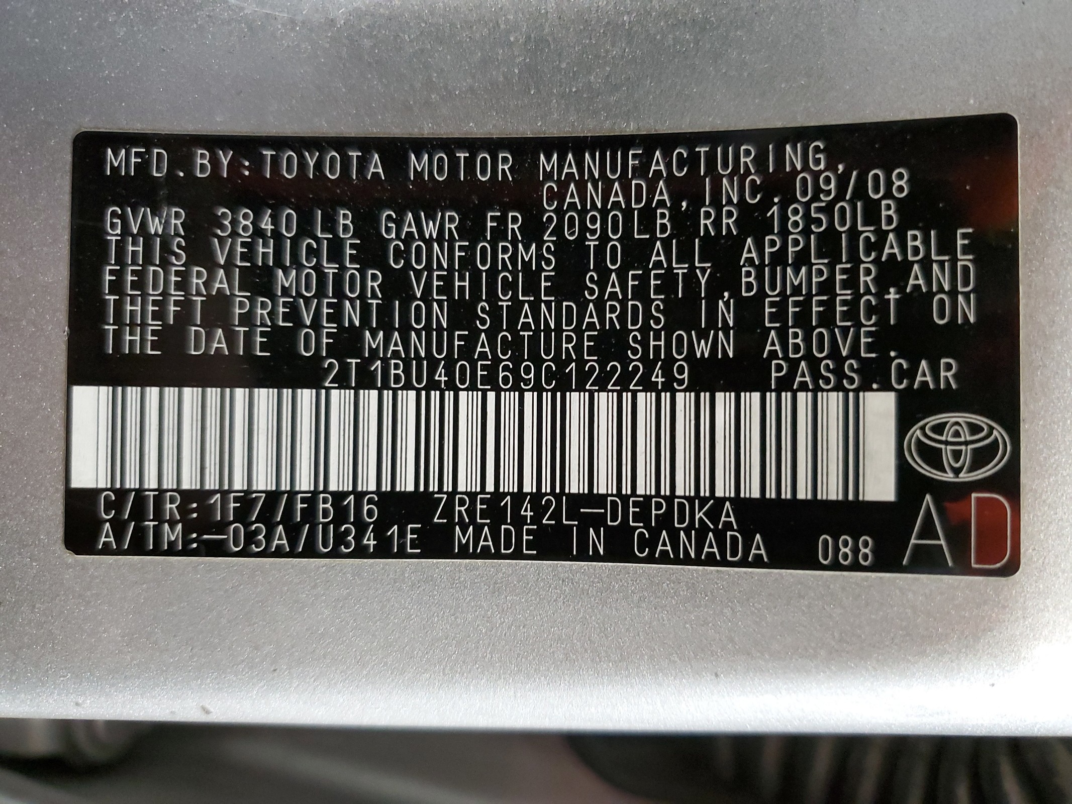 2T1BU40E69C122249 2009 Toyota Corolla Base