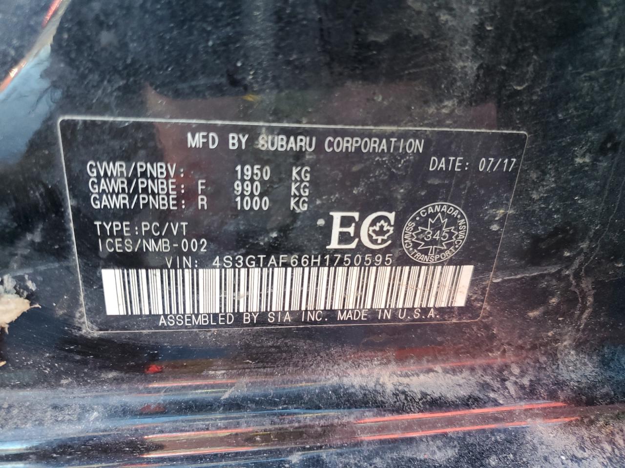 2017 Subaru Impreza Premium Plus VIN: 4S3GTAF66H1750595 Lot: 88445255